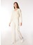 V Yaka Oversize Düz Ekru Kazak Kadın FC4WL-KZK0164 1