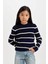 Kız Çocuk Lacivert Çizgili Fitted Bisiklet Yaka Triko Kazak D1392A824WN 3