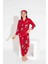 Yeni Sezon Sonbahar/Kış Kız Çocuk Ayıcık Desenli Süet Pijama Takımı 2724-2 Kırmızı 2
