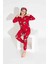 Yeni Sezon Sonbahar/Kış Kız Çocuk Ayıcık Desenli Süet Pijama Takımı 2724-2 Kırmızı 3