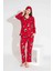 Yeni Sezon Sonbahar/Kış Kız Çocuk Ayıcık Desenli Süet Pijama Takımı 2724-2 Kırmızı 4