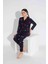 Yeni Sezon Sonbahar/Kış Kız Çocuk Geyik Desenli Süet Pijama Takımı 2724-11 Lacivert 3