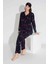 Yeni Sezon Sonbahar/Kış Kız Çocuk Geyik Desenli Süet Pijama Takımı 2724-11 Lacivert 4
