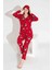 Yeni Sezon Sonbahar/Kış Kız Çocuk Ayıcık Desenli Süet Pijama Takımı 2724-2 Kırmızı 5