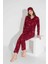 Yeni Sezon Sonbahar/Kış Kız Çocuk Ayıcık Desenli Süet Pijama Takımı 2724-9 Bordo 5