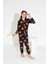 Yeni Sezon Sonbahar/Kış Kız Çocuk Ayıcık Desenli Süet Pijama Takımı 2724-1 Siyah Ayıcık 2