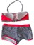 Kız Çocuk Neon Pembe Siyah Çizgili Şortlu 4-12 Yaş Straplez Bikini Takım HZL24S-LC9034 4