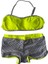 Kız Çocuk Neon Sarı Siyah Çizgili Şortlu 4-12 Yaş Straplez Bikini Takım HZL24S-LC9034 1