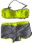 Kız Çocuk Neon Sarı Siyah Çizgili Şortlu 4-12 Yaş Straplez Bikini Takım HZL24S-LC9034 2