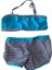 Kız Çocuk Mavi Siyah Çizgili Şortlu 4-12 Yaş Straplez Bikini Takım HZL24S-LC9034 2