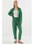 Kadın Zümrüt Yeşil Keten Gömlek Pantolon Alt-Üst Ikili Takım HZL23W-BD166221 2
