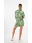 Kadın Yeşil Desenli Şort Gömlek Alt Üst Takım HZL24S-YY226 5