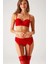 4793 Siena Balenli Desteksiz Dantelli Çoraplı Jartiyer Sütyen Takım-Kırmızı 1