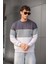 Trc 3244 Üç Iplik Pamuklu Parçalı Bisiklet Yaka Erkek Sweatshirt 2