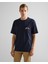 Erkek Lacivert Relaxed Fit Bisiklet Yaka Logolu T-Shirt 2003263.433 1