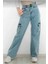 Kız Çocuk Pamuk Açık Mavi Yüksek Bel Wide Leg Geniş Paça Kargo Cepli Kot PANTOLON-PNT-2029-K 2