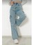 Kız Çocuk Pamuk Açık Mavi Yüksek Bel Wide Leg Geniş Paça Kargo Cepli Kot PANTOLON-PNT-2029-K 5