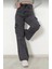 Kız Çocuk %100 Pamuk Yüksek Bel Wide Leg Kargo Cepli Füme Gri Kot PANTOLON-PNT-2029-K 2