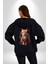 Renkli Yağlı Boya Kedi Kadın Erkek Siyah Renk Kapüşonlu Kanguru Cepli Fermuarlı Pamuklu Oversize Dijital Baskılı Hırka Sweatshirt 3