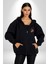 Resim Fırcası Kadın Erkek Siyah Renk Kapüşonlu Kanguru Cepli Fermuarlı Pamuklu Oversize Dijital Baskılı Hırka Sweatshirt 1
