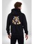 Müzik Dinleyen Kaplan Insan Mont Kadın Erkek Siyah Renk Kapüşonlu Kanguru Cepli Fermuarlı Pamuklu Oversize Dijital Baskılı Hırka Sweatshirt 2