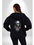 Cadılar Bayramı Kuru Kafa Kadın Erkek Siyah Renk Kapüşonlu Kanguru Cepli Fermuarlı Pamuklu Oversize Dijital Baskılı Hırka Sweatshirt 3