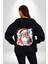 Mutlu Noel Baba Yeni Yıl Tasarımı Kadın Erkek Siyah Renk Kapüşonlu Kanguru Cepli Fermuarlı Pamuklu Oversize Dijital Baskılı Hırka Sweatshirt 3