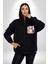 Mutlu Noel Baba Yeni Yıl Tasarımı Kadın Erkek Siyah Renk Kapüşonlu Kanguru Cepli Fermuarlı Pamuklu Oversize Dijital Baskılı Hırka Sweatshirt 5