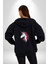 Unicorn Tek Boynuzlu At Kadın Erkek Siyah Renk Kapüşonlu Kanguru Cepli Fermuarlı Pamuklu Oversize Dijital Baskılı Hırka Sweatshirt 3