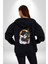 Gangster Panda Kadın Erkek Siyah Renk Kapüşonlu Kanguru Cepli Fermuarlı Pamuklu Oversize Dijital Baskılı Hırka Sweatshirt 3