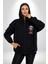 Khansa Eşarp Kadın Tasarımı Kadın Erkek Siyah Renk Kapüşonlu Kanguru Cepli Fermuarlı Pamuklu Oversize Dijital Baskılı Hırka Sweatshirt 5