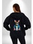 Halter Spor Güneş Gözlüüğü Tavşan Kadın Erkek Siyah Renk Kapüşonlu Kanguru Cepli Fermuarlı Pamuklu Oversize Dijital Baskılı Hırka Sweatshirt 3