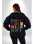 Geleçeği Seninle Planlayalım Kadın Erkek Siyah Renk Kapüşonlu Kanguru Cepli Fermuarlı Pamuklu Oversize Dijital Baskılı Hırka Sweatshirt 3