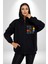 Geleçeği Seninle Planlayalım Kadın Erkek Siyah Renk Kapüşonlu Kanguru Cepli Fermuarlı Pamuklu Oversize Dijital Baskılı Hırka Sweatshirt 5