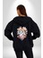 Porselen Çiçek Kalp Kadın Erkek Siyah Renk Kapüşonlu Kanguru Cepli Fermuarlı Pamuklu Oversize Dijital Baskılı Hırka Sweatshirt 3