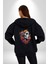 Maske Dövmeli Çiçekli Kız Kadın Erkek Siyah Renk Kapüşonlu Kanguru Cepli Fermuarlı Pamuklu Oversize Dijital Baskılı Hırka Sweatshirt 3