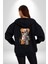 Robot Ayı Güneş Gözlüğü Kadın Erkek Siyah Renk Kapüşonlu Kanguru Cepli Fermuarlı Pamuklu Oversize Dijital Baskılı Hırka Sweatshirt 3