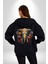 Bereket Fil Hintli Tasarım Kadın Erkek Siyah Renk Kapüşonlu Kanguru Cepli Fermuarlı Pamuklu Oversize Dijital Baskılı Hırka Sweatshirt 3