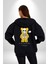 Mutlu Ol Kadın Erkek Siyah Kapüşonlu Fermuarlı Baskılı Hırka Sweatshirt 4