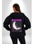 Parlayan Siyah Kedi Kadın Erkek Siyah Kapüşonlu Fermuarlı Baskılı Hırka Sweatshirt 2