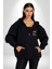 Yüz Yüze Ellerin Uyumu Kadın Erkek Siyah Renk Kapüşonlu Kanguru Cepli Fermuarlı Pamuklu Oversize Dijital Baskılı Hırka Sweatshirt 1