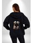 Yüz Yüze Ellerin Uyumu Kadın Erkek Siyah Renk Kapüşonlu Kanguru Cepli Fermuarlı Pamuklu Oversize Dijital Baskılı Hırka Sweatshirt 3