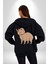 Chispi Kadın Erkek Siyah Kapüşonlu Fermuarlı Baskılı Hırka Sweatshirt 2