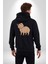 Chispi Kadın Erkek Siyah Kapüşonlu Fermuarlı Baskılı Hırka Sweatshirt 4