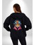 Kulaklık Kedi Leopar Bandana Kadın Erkek Siyah Renk Kapüşonlu Kanguru Cepli Fermuarlı Pamuklu Oversize Dijital Baskılı Hırka Sweatshirt 3