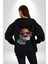 Gözlük Şapka Mukalemun Kadın Erkek Siyah Renk Kapüşonlu Kanguru Cepli Fermuarlı Pamuklu Oversize Dijital Baskılı Hırka Sweatshirt 3