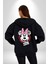 Minnie Mouse Çizgi Film Kadın Erkek Siyah Kapüşonlu Fermuarlı Baskılı Hırka Sweatshirt 4