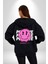 Positive Enerji Emoji Gülen Surat Kadın Erkek Siyah Kapüşonlu Fermuarlı Baskılı Hırka Sweatshirt 2