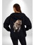 Jaguar Sırtından Çıkan Kadın Erkek Siyah Kapüşonlu Fermuarlı Baskılı Hırka Sweatshirt 4