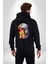 Kartal Kızıl Derili Kadın Erkek Siyah Kapüşonlu Fermuarlı Baskılı Hırka Sweatshirt 3
